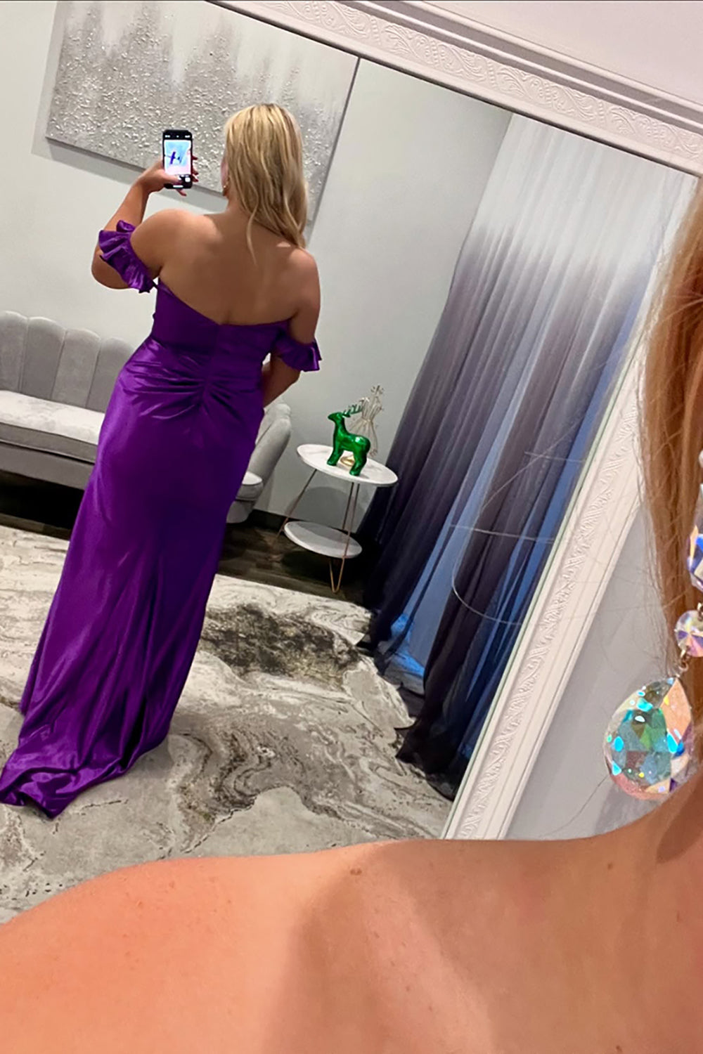 Dreamyannie Purple Prom Dress Strapless Ruched Satin Mermaid Formal Dress