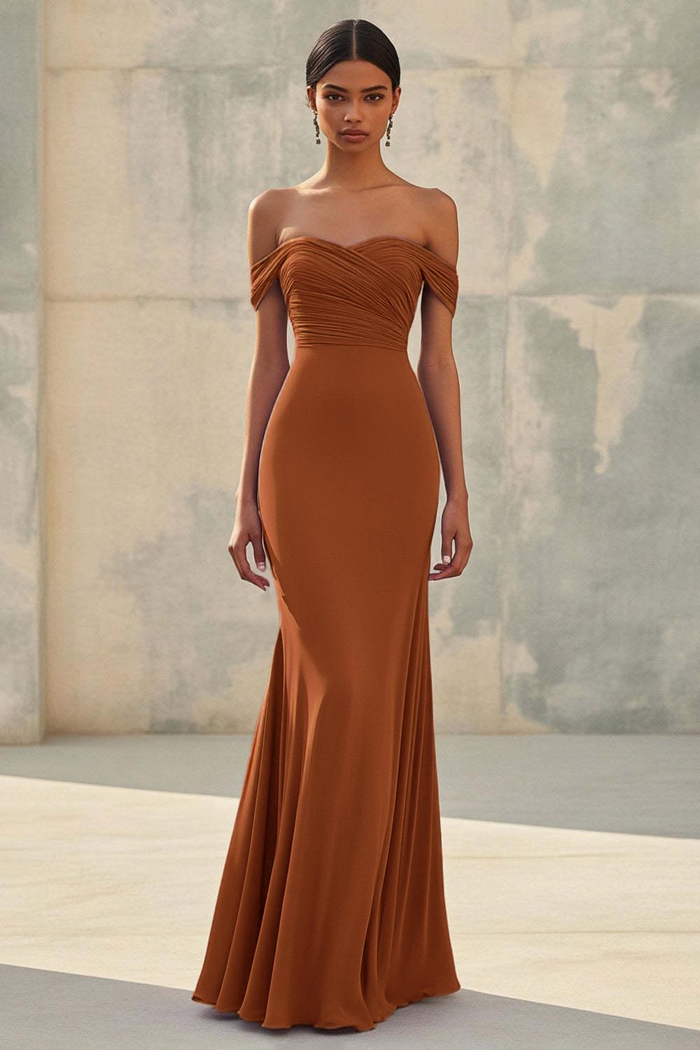 Dreamyannie Purple Wedding Guest Dress Mermaid Off The Shoulder Long Formal Dress With Ruch