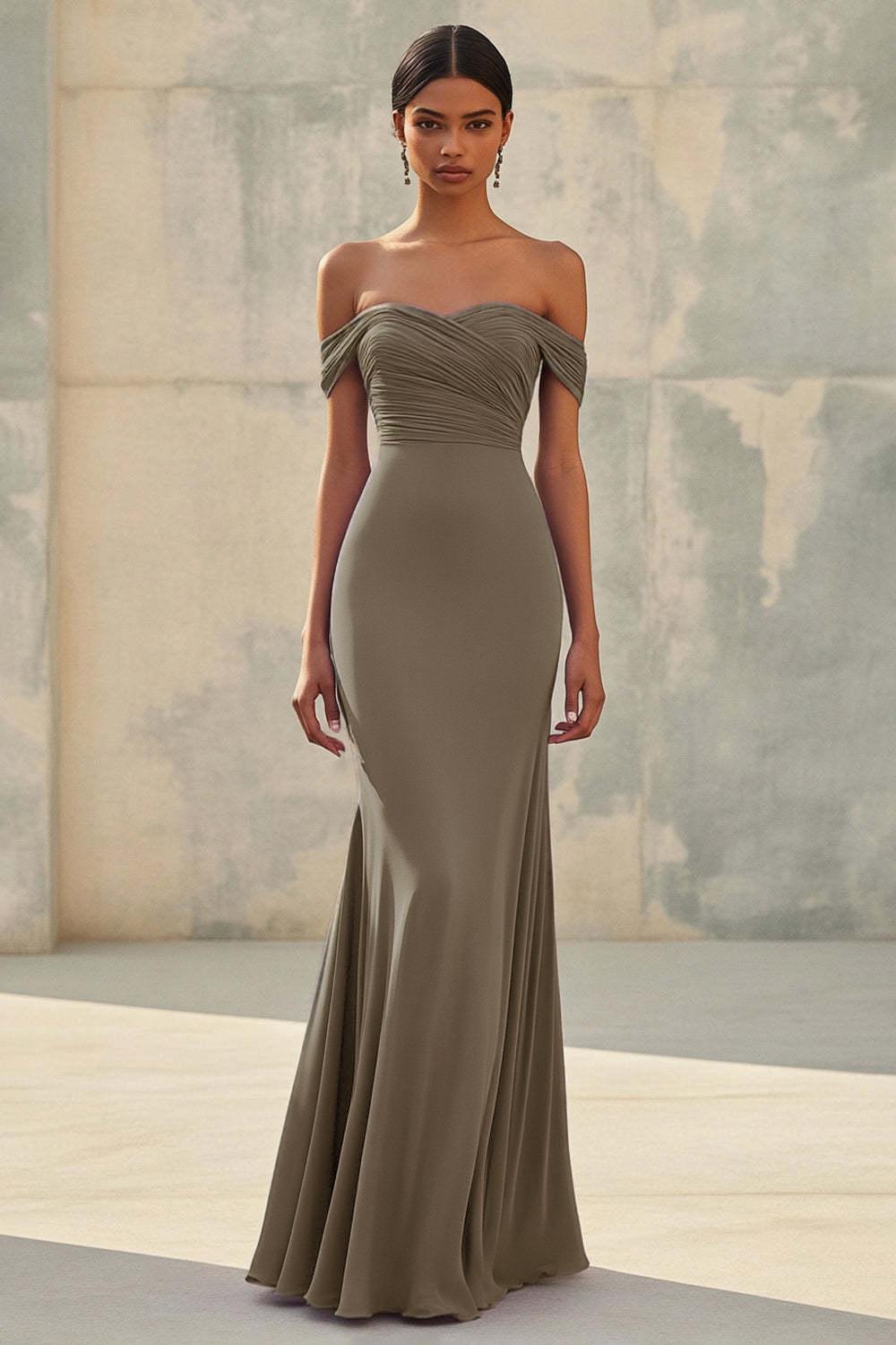 Dreamyannie Purple Wedding Guest Dress Mermaid Off The Shoulder Long Formal Dress With Ruch
