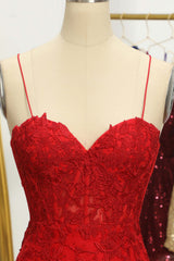 Dreamyannie Red Spaghetti Straps Homecoming Dresses Short Tight Cocktail Dresses With Appliques