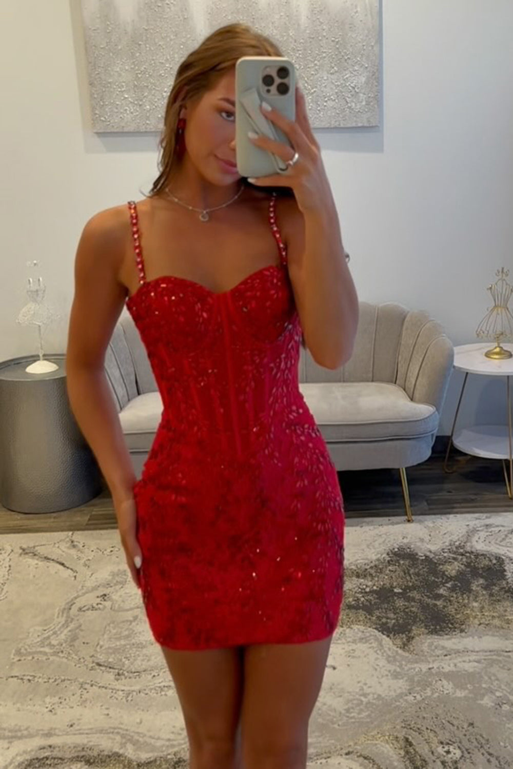 Dreamyannie Red Tight Homecoming Dresses Short Corset Cocktail Dresses With Beading