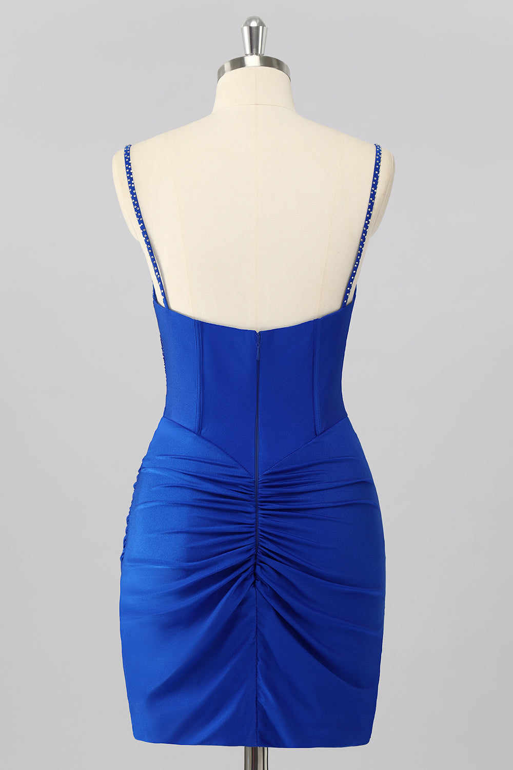 Dreamyannie Royal Blue Bodycon V Neck Short Corset Homecoming Dress with Beading