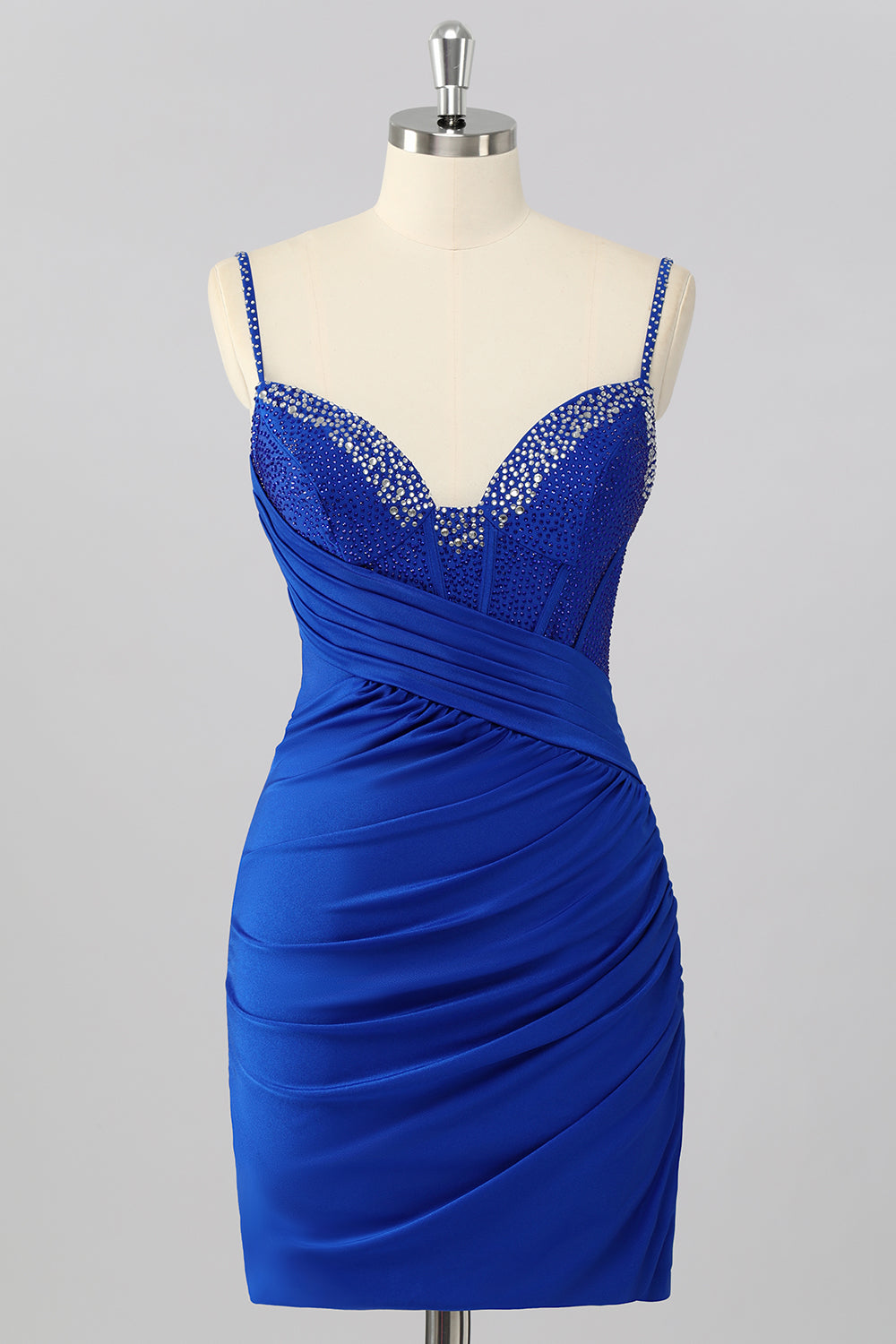 Dreamyannie Royal Blue Bodycon V Neck Short Corset Homecoming Dress with Beading