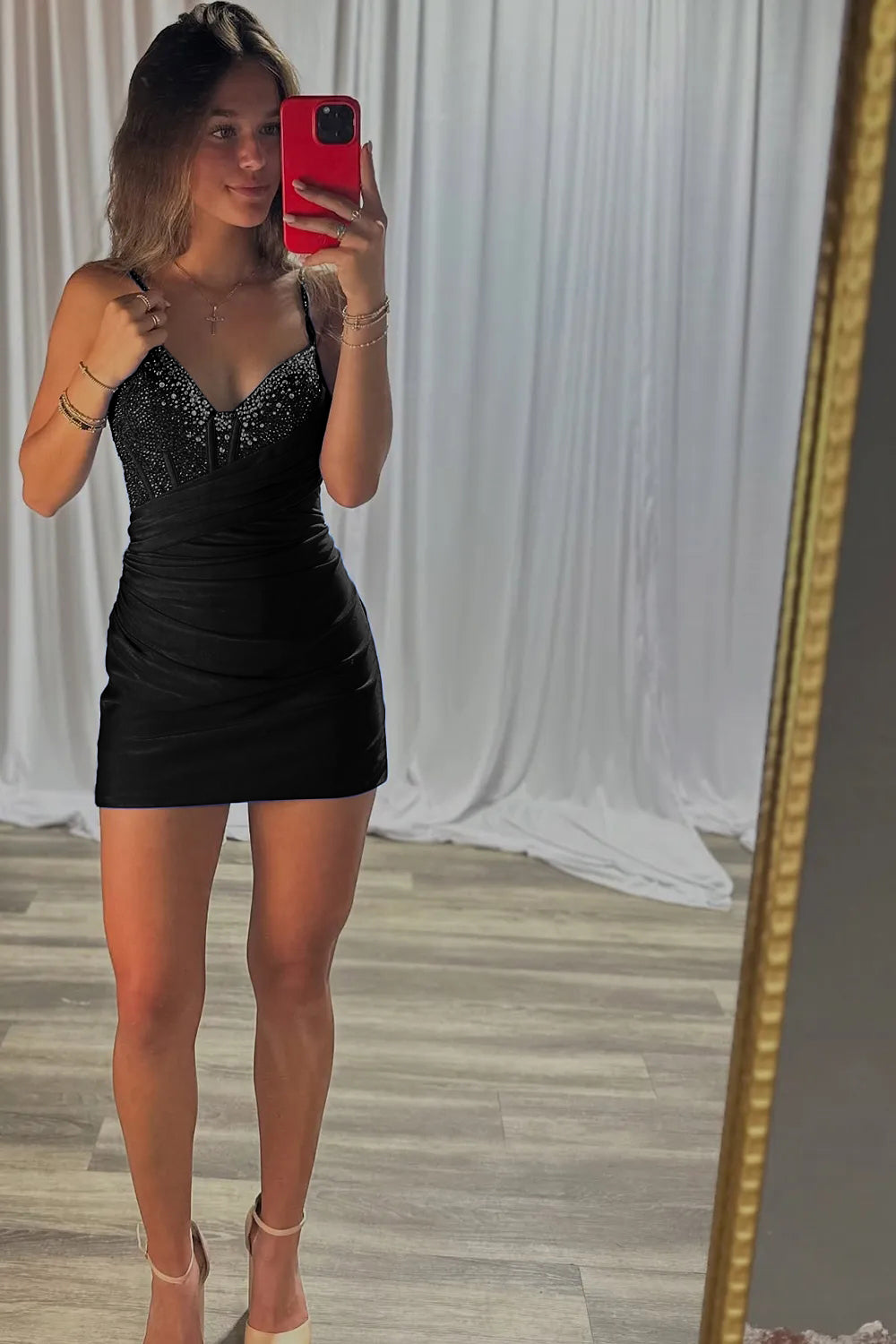 Dreamyannie Royal Blue Bodycon V Neck Short Corset Homecoming Dress with Beading
