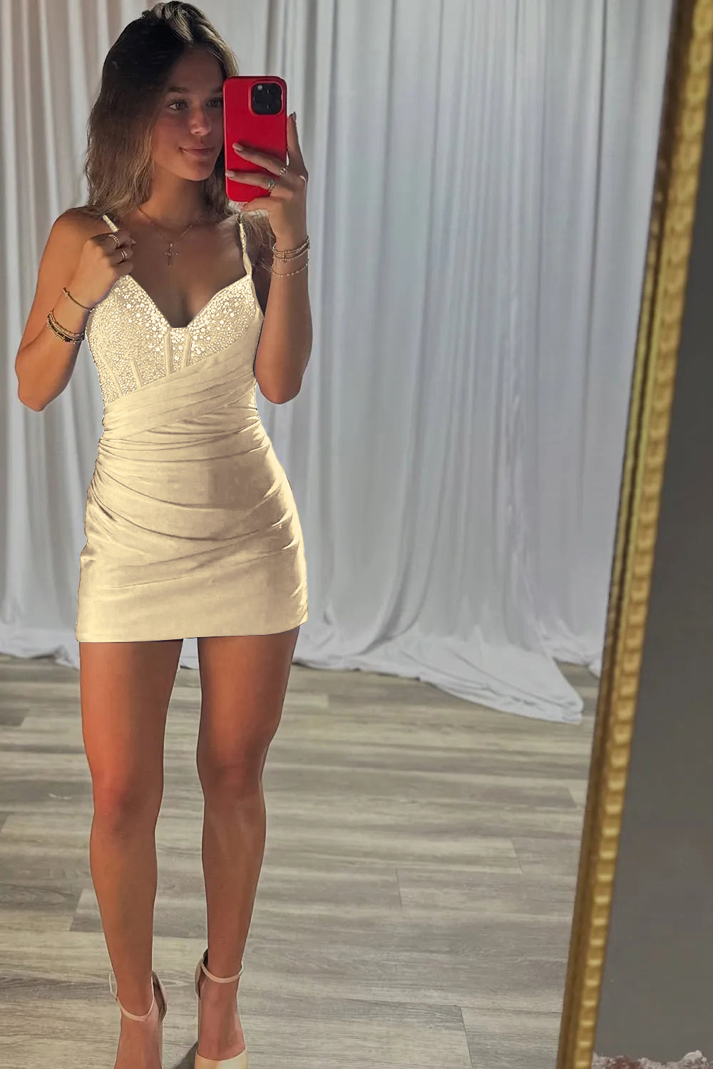 Dreamyannie Royal Blue Bodycon V Neck Short Corset Homecoming Dress with Beading