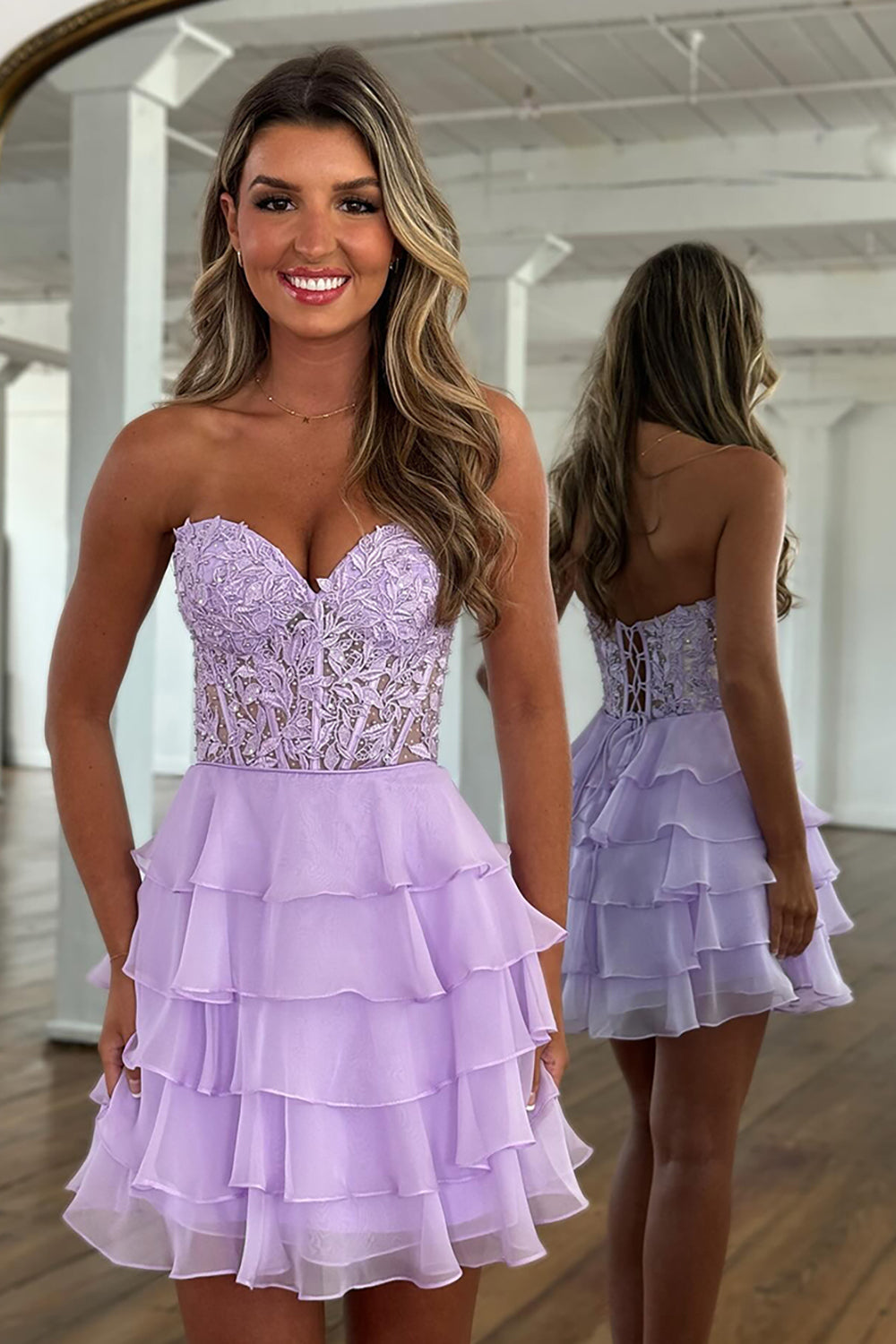 Dreamyannie Royal Blue Corset Homecoming Dresses Strapless A Line Short Cocktail Dresses With Ruffles
