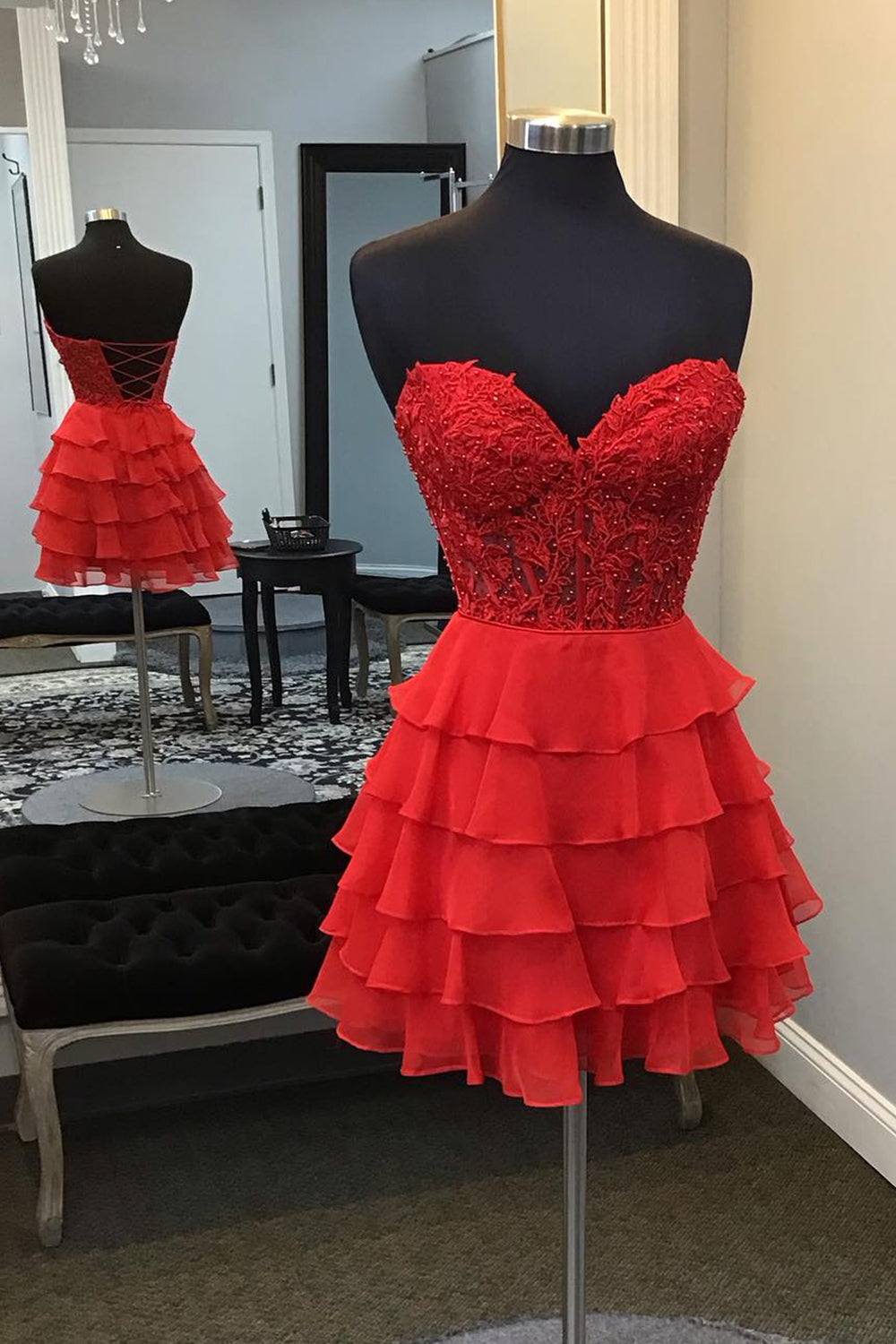 Dreamyannie Royal Blue Corset Homecoming Dresses Strapless A Line Short Cocktail Dresses With Ruffles