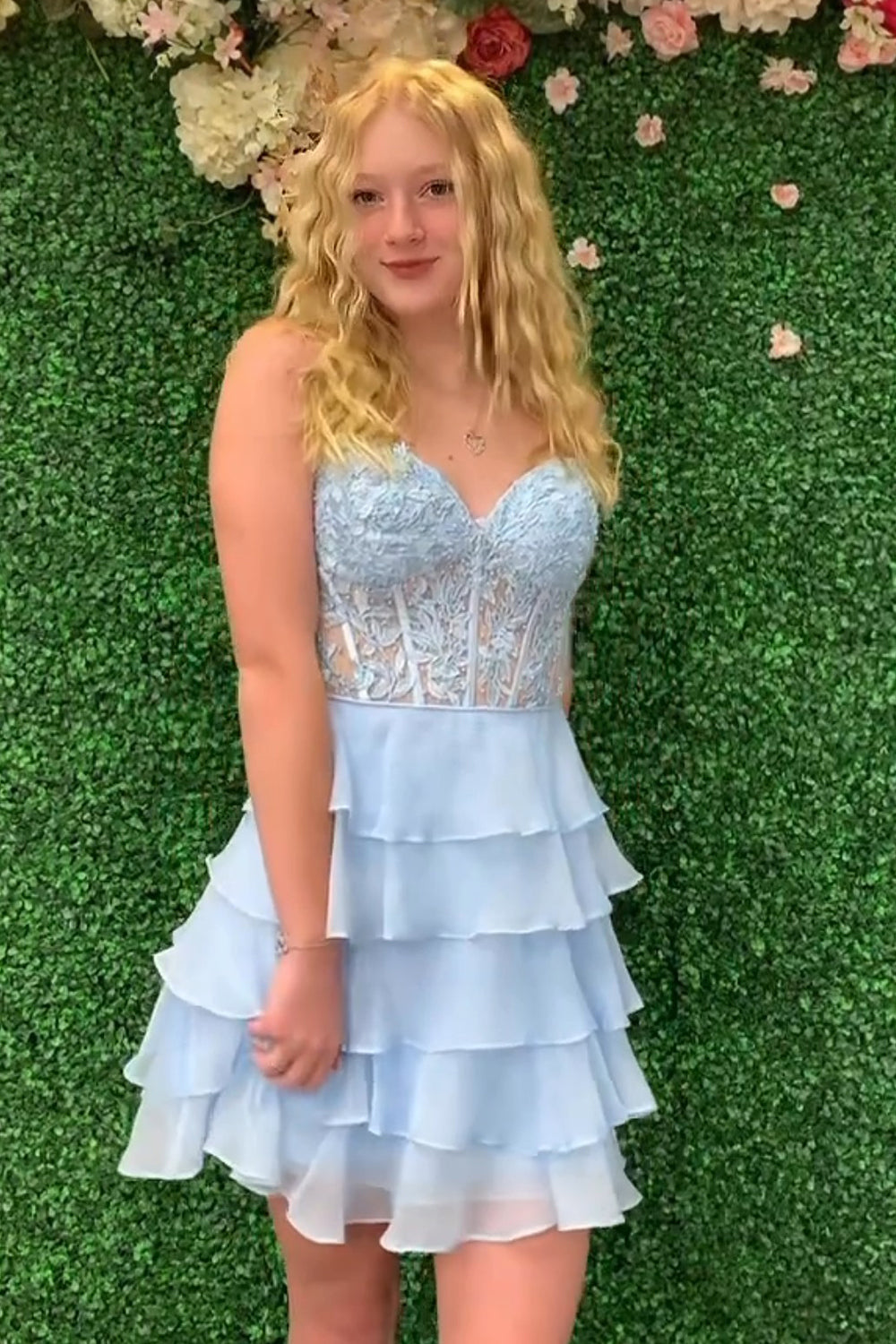 Dreamyannie Royal Blue Corset Homecoming Dresses Strapless A Line Short Cocktail Dresses With Ruffles