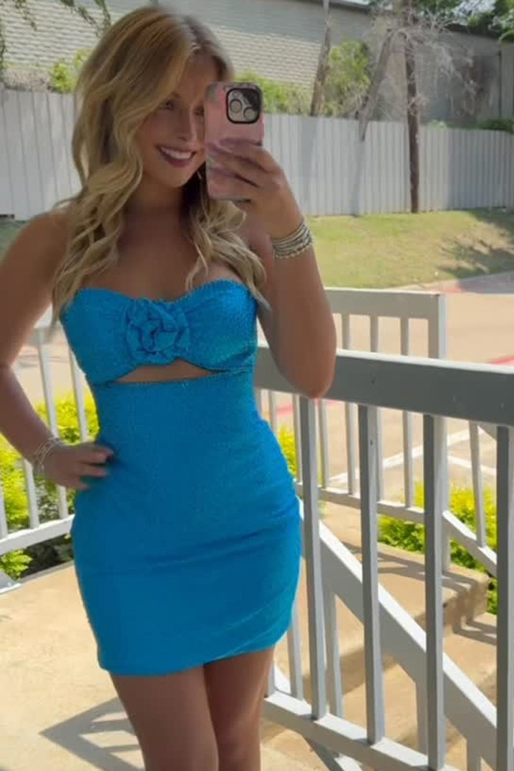 Dreamyannie Royal Blue Floral Tight Homecoming Dresses Strapless Short Cocktail Dresses With Beading