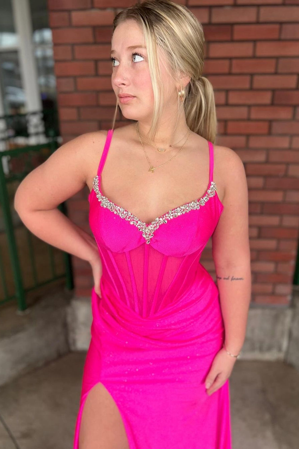 Dreamyannie Royal Blue Prom Dress Mermaid Corset Spaghetti Straps Long Formal Dress With Slit