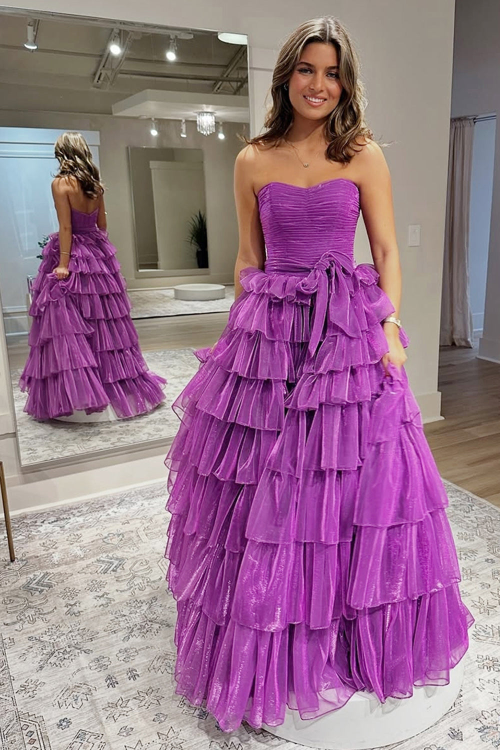 Dreamyannie Ruffled Dark Purple Prom Dress A Line Ruched Formal Dress