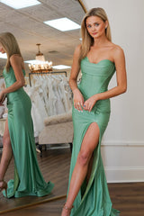 Dreamyannie Sage Prom Dress Sweetheart Mermaid Ruched Formal Dress With Slit