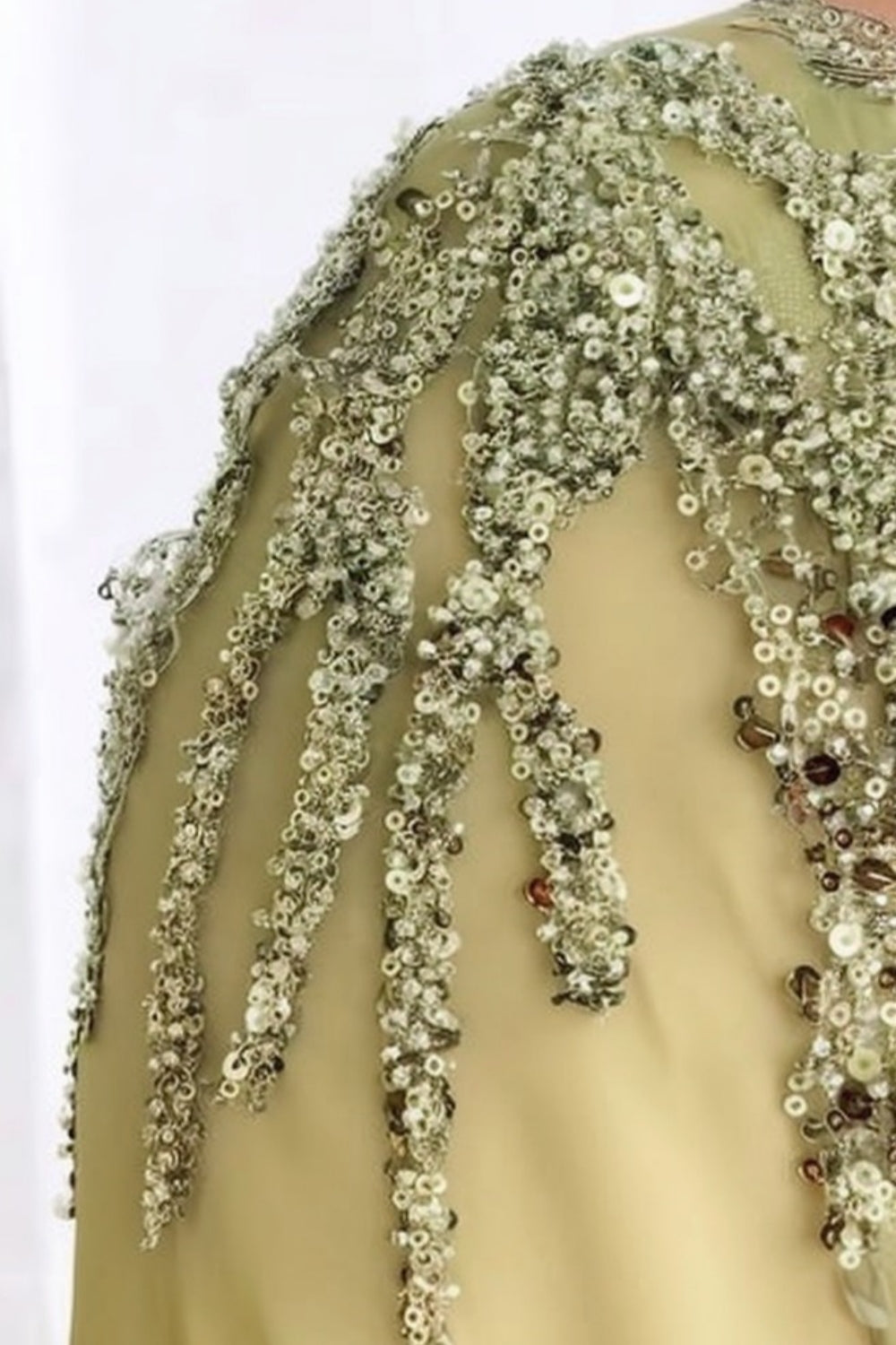 Dreamyannie Sage Prom Dress V Neck Mermaid Lace Beading Formal Dress