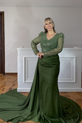 Dreamyannie Sage Satin Beaded Long Mother Of The Bride Dress With Side Cape