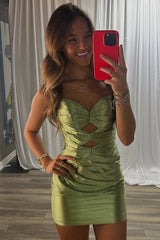 Dreamyannie Sage Satin Tight Homecoming Dresses Keyhole Short Cocktail Dresses