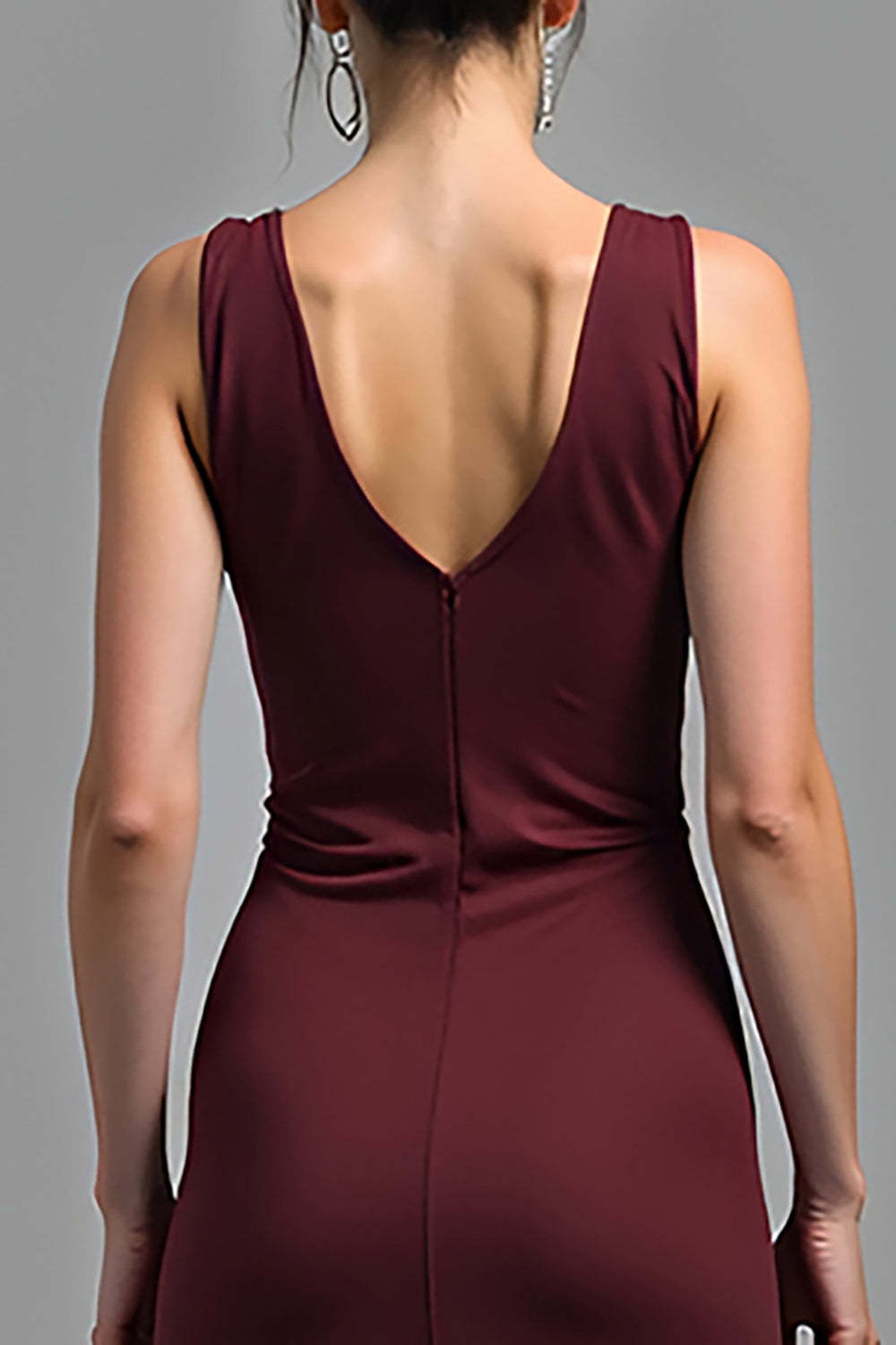 Dreamyannie Satin V-Neck Cabernet Sheath Long Formal Dress