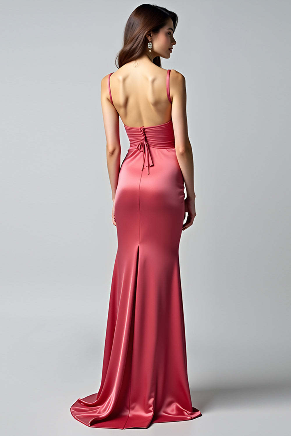 Dreamyannie Sheath Watermelon V-Neck Backless Long Formal Dress