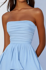 Sky Blue Chiffon Strapless A-Line Short Homecoming Dress with Ruffles