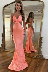 Dreamyannie Spaghetti Straps Cut Out Fuchsia Prom Dress Long Formal Dress With Slit