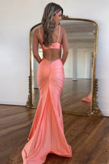 Dreamyannie Spaghetti Straps Cut Out Fuchsia Prom Dress Long Formal Dress With Slit