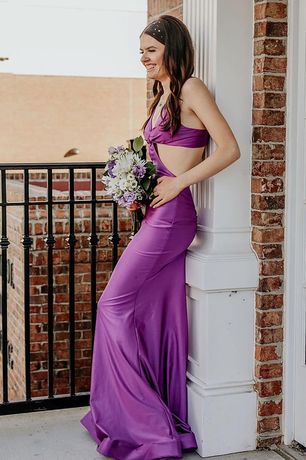 Dreamyannie Spaghetti Straps Cut Out Fuchsia Prom Dress Long Formal Dress With Slit