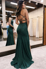 Dreamyannie Spaghetti Straps Floral Dark Green Prom Dress Formal Dress With Slit