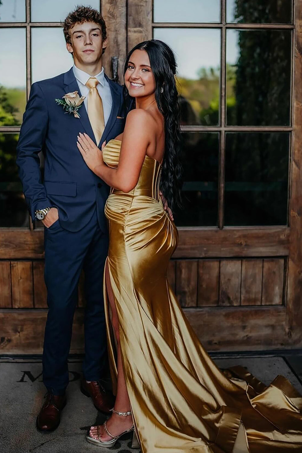 Dreamyannie Sweetheart Black Prom Dress Mermaid Hollow Out Corset Long Formal Dress With Slit