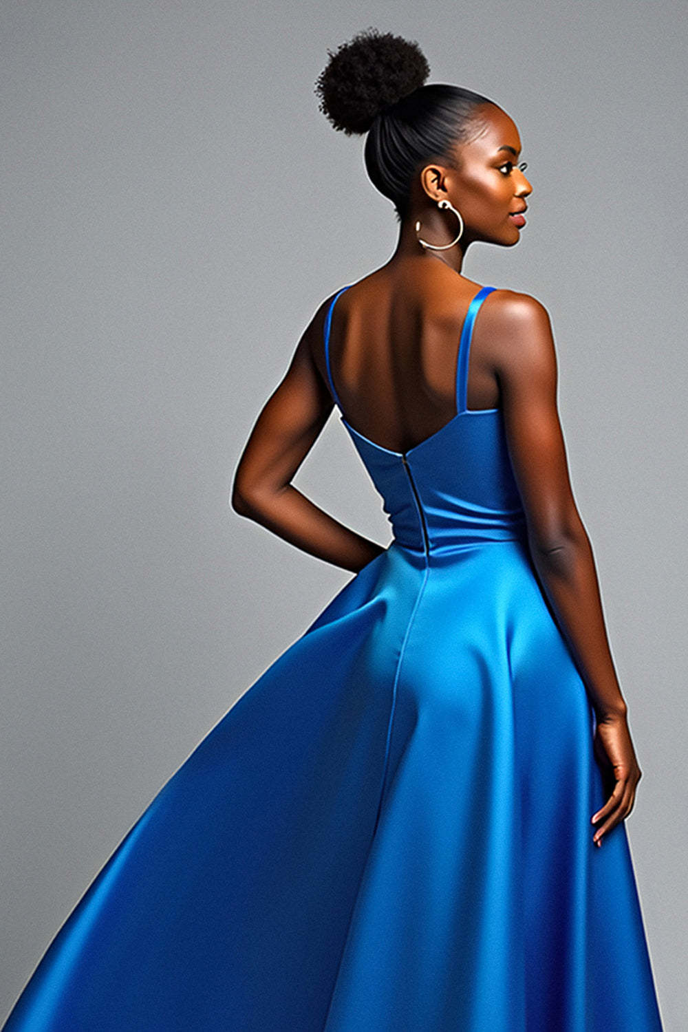 Dreamyannie V-Neck Royal Blue Wedding Guest Dress Long Satin Formal Dress With Slit
