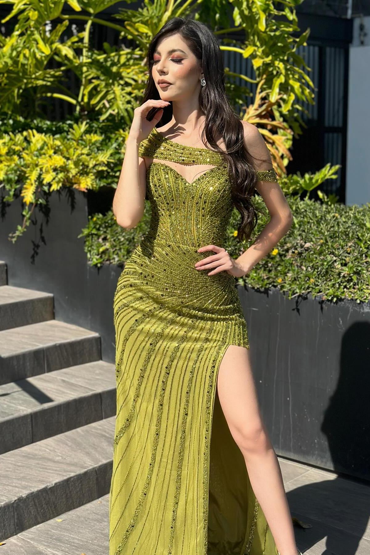Dreamyannie Vintage Column Chiffon Satin Sweetheart Cap Sleeve Formal Dress With Sequined Split