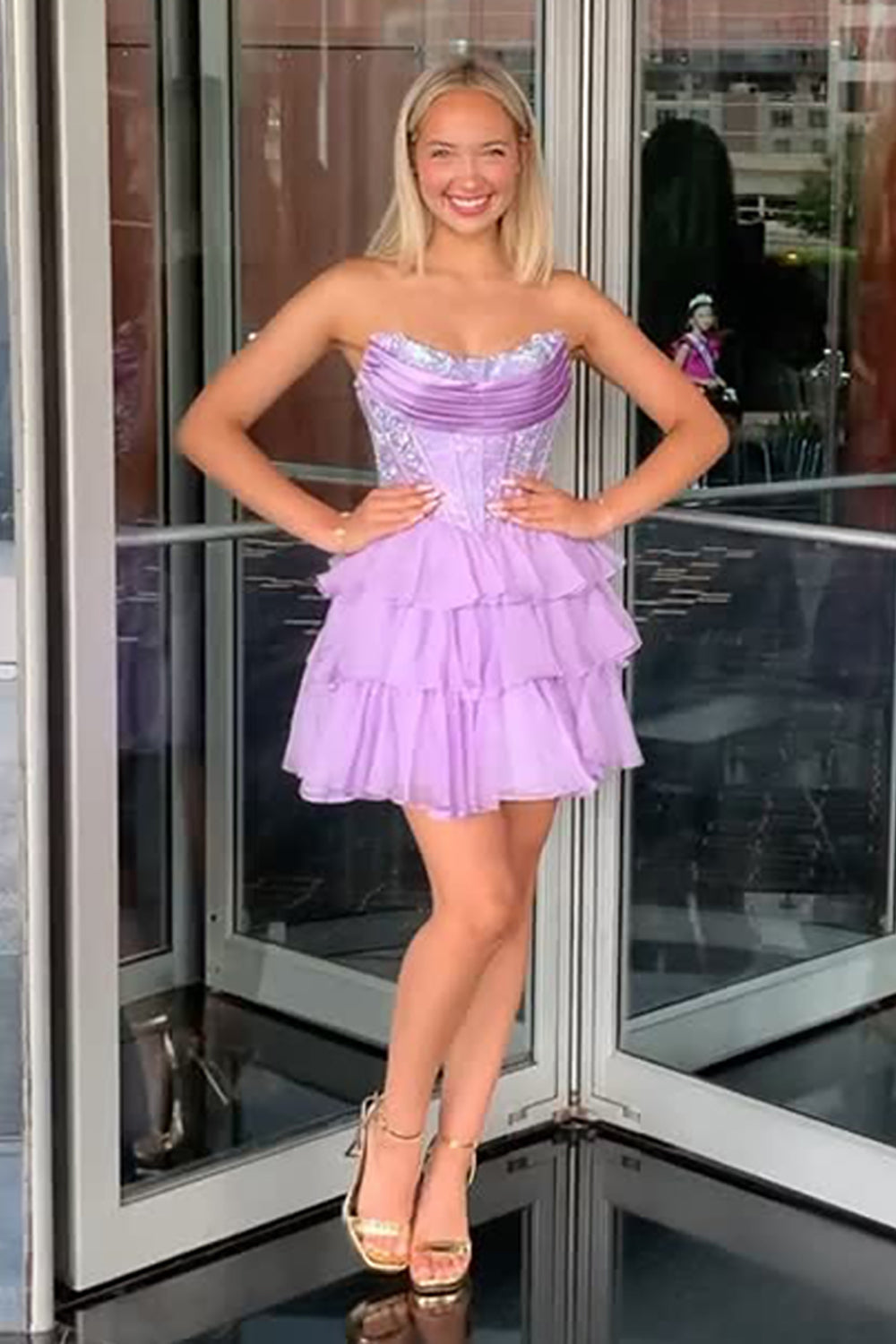Dreamyannie Yellow Beaded Homecoming Dresses Strapless Short Corset Cocktail Dresses