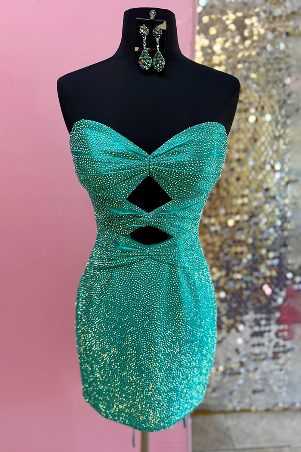 Dreamyannie Yellow Cut Out Tight Homecoming Dresses Beaded Short Cocktail Dresses
