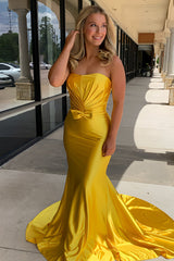 Dreamyannie Yellow Prom Dress Wrap Ruched Corset Mermaid Long Formal Dress