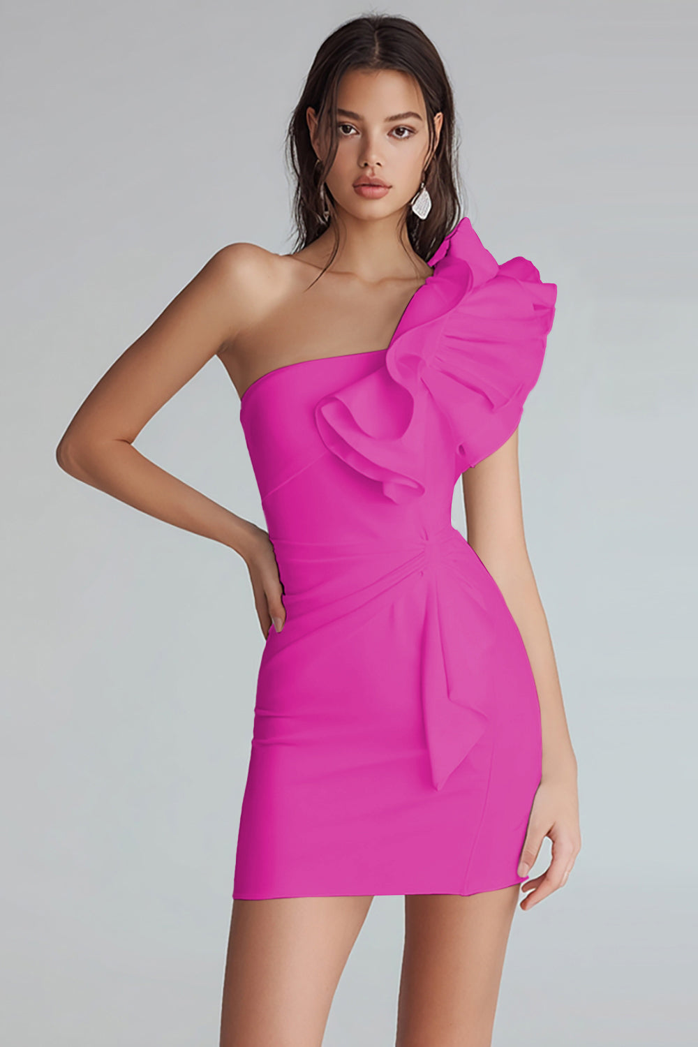 Yellow Satin One Shoulder Short Bodycon Homecoming Dress with Ruffles