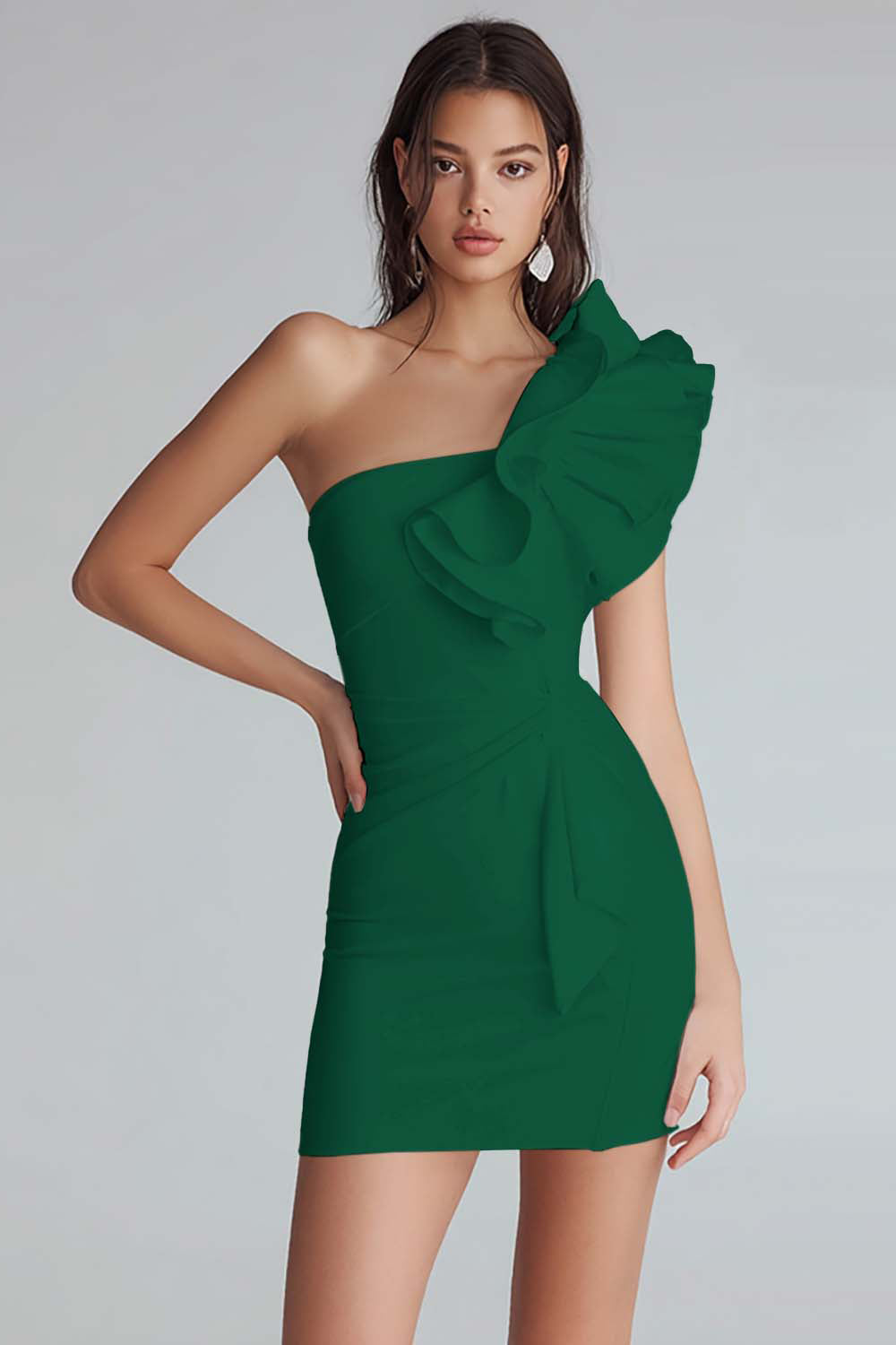 Yellow Satin One Shoulder Short Bodycon Homecoming Dress with Ruffles