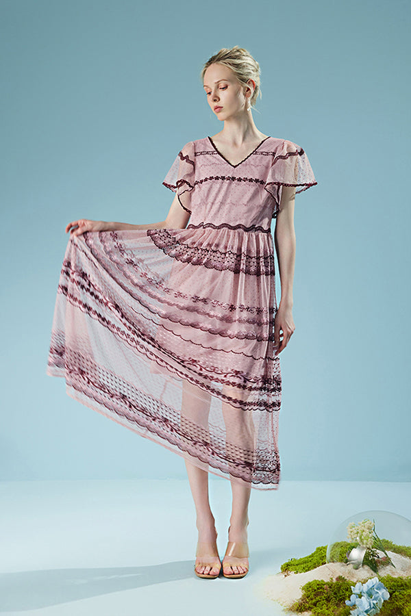 Dusty Rose Batwing Sleeve Summer Holiday Dress