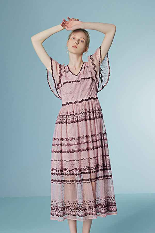 Dusty Rose Batwing Sleeve Summer Holiday Dress