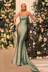 Dusty Sage Prom Dress Mermaid Sleeveless Satin Formal Dress With Glitter