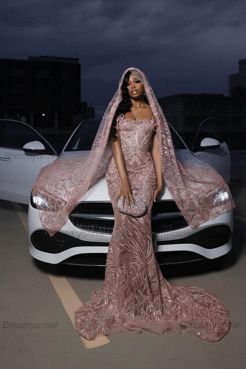 Strapless Silver Prom Dress Sequined Tulle Mermaid Formal Evening Dress