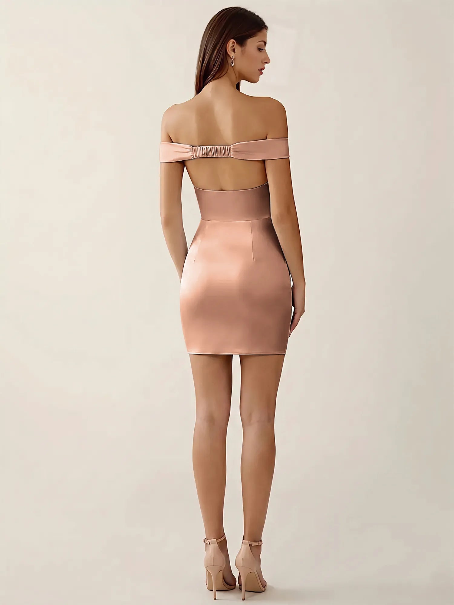 Off-The-Shoulder Ruched Satin Mini Homecoming Dress