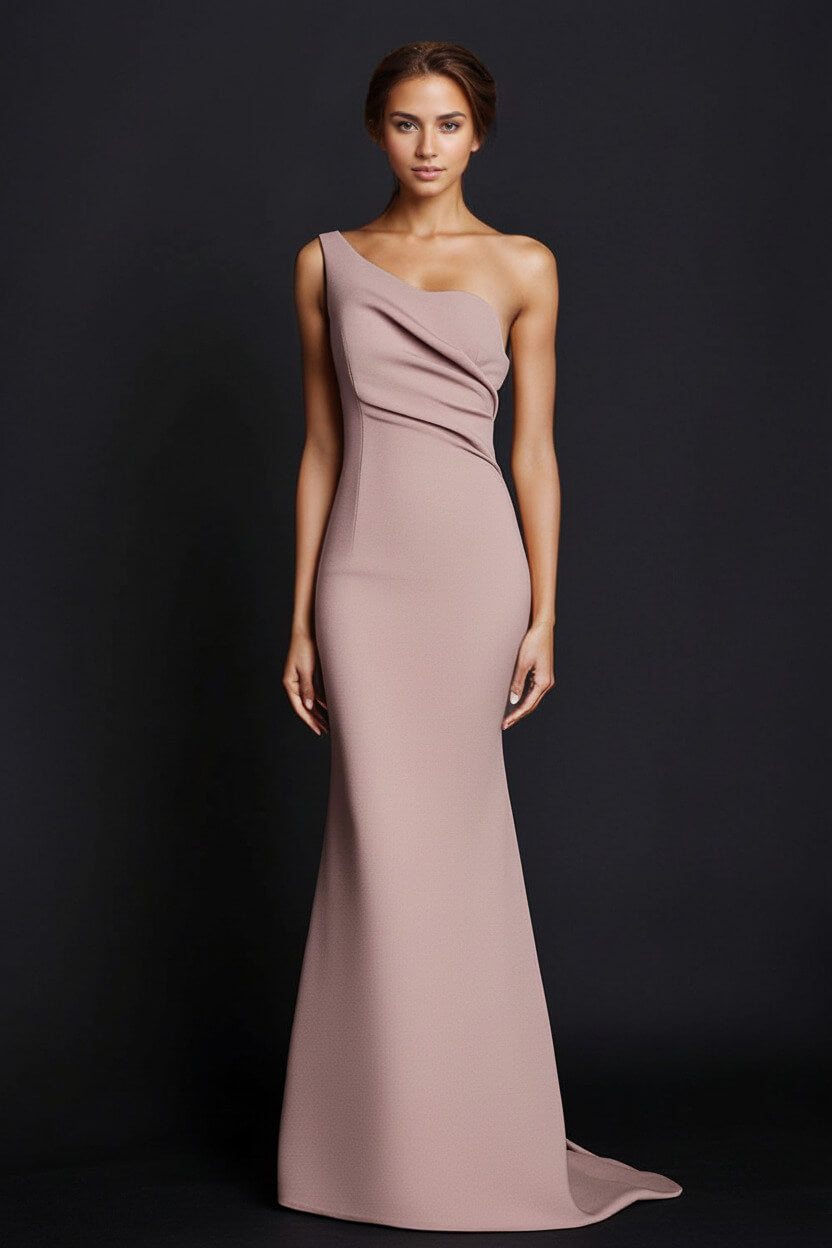 Dreamyannie One Shoulder Khaki Wedding Guest Dress Mermaid Long Formal Dress