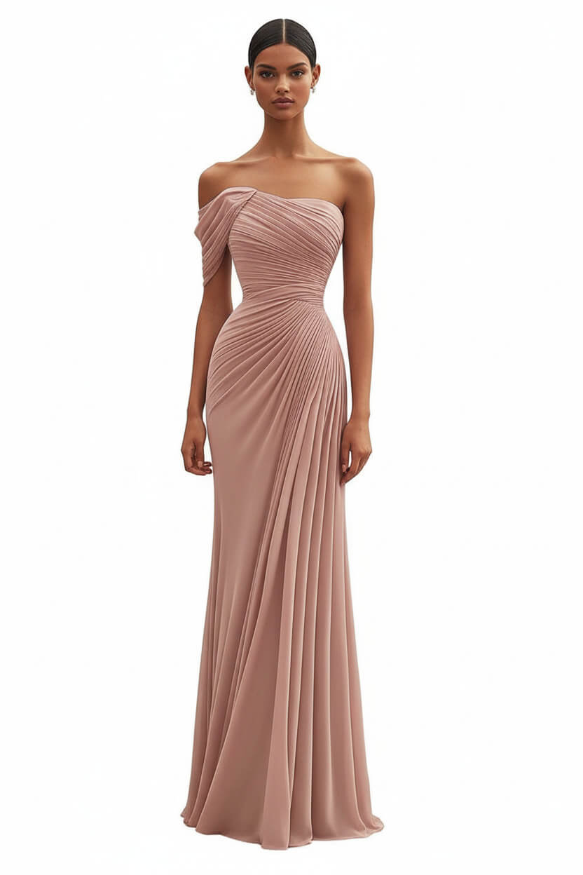 Dreamyannie One Shoulder Ruched Mermaid Dark Green Wedding Guest Dress Long Formal Dress