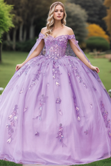 Elegant Ball Gown Off Shoulder Sleeveless Sequins Appliques Purple Tulle Quinceanera Dress Birthday Party Gown For Sweet 16