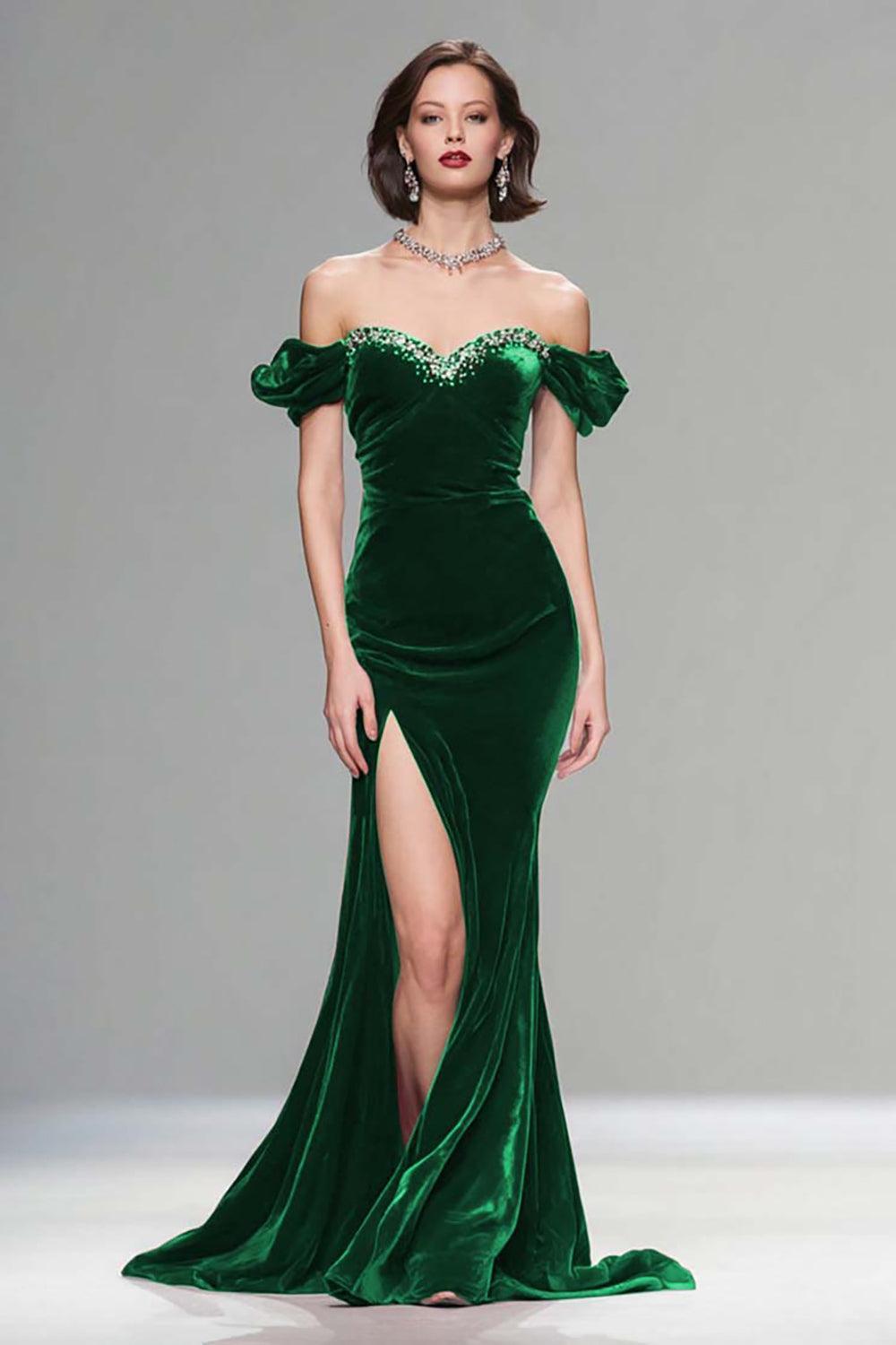 Elegant Burgundy Mermaid Long Velvet Holiday Party Dress With Beading