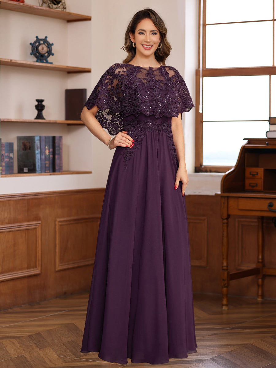 Elegant Long A Line Mother of the Bride & Groom Dresses with Round Neck and Lace Appliques