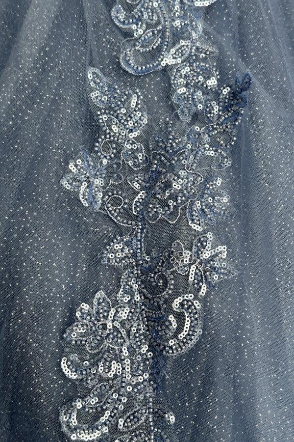 Elegant & Glamorous Ball Gown Off Shoulder Pleated Appliques Lace Up Navy Blue Tulle Quinceanera Dress Birthday Party Gown For Sweet 16