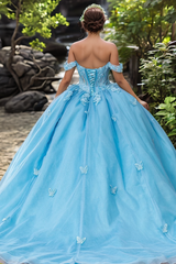 Elegant & Gorgeous Ball Gown Off Shoulder Sleeveles 3D Butterfly Appliques Tulle Quinceanera Dress Prom Party Dress For Sweet 16