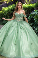 Elegant & Gorgeous Ball Gown Off Shoulder Sleeveles 3D Butterfly Appliques Tulle Quinceanera Dress Prom Party Dress For Sweet 16