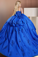 Elegant & Gorgeous Sweetheart Neck Spaghetti Straps Detachable Half Sleeves Beaded Appliques Tiered Royal Blue Tulle Quinceanera Dress Evening Party Dress For Sweet 16