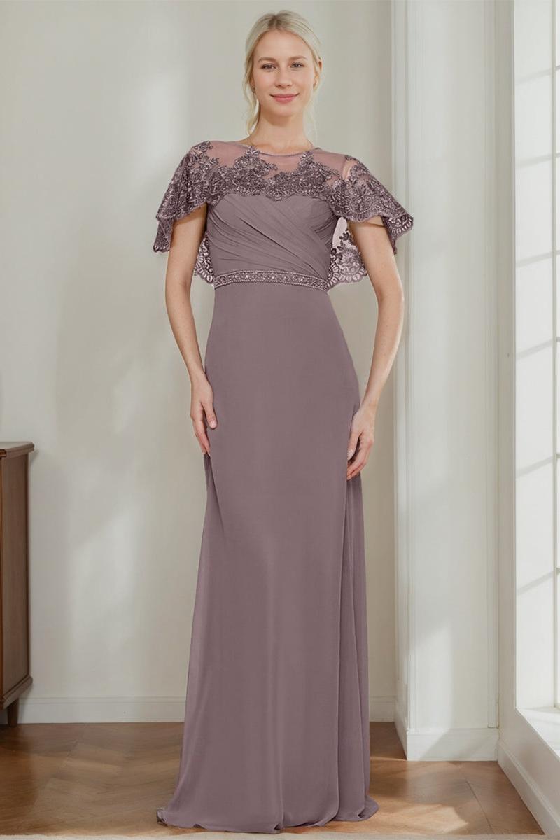 Elegant Jewel Neck Sheath Column Dresses for Mother of the Bride & Groom with Appliques Belt and Beadings