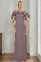 Elegant Jewel Neck Sheath Column Dresses for Mother of the Bride & Groom with Appliques Belt and Beadings